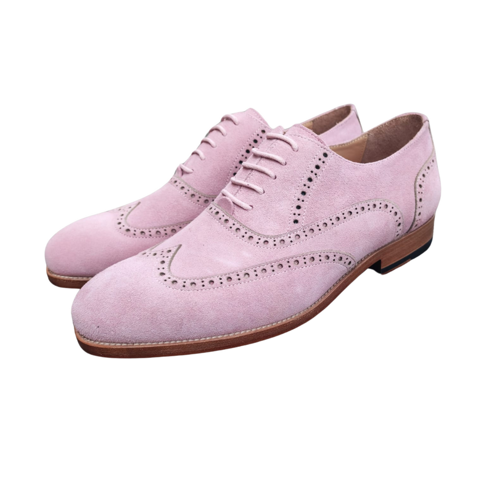 pink suede leather men wingtip dress shoes